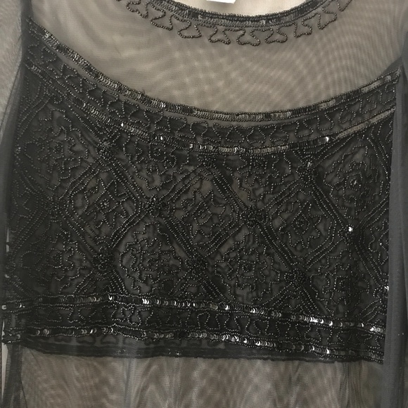 COPY - Reflections Beaded Sheer Top, Long Sheer sleeves. Black.  Size 10 - Picture 2 of 4